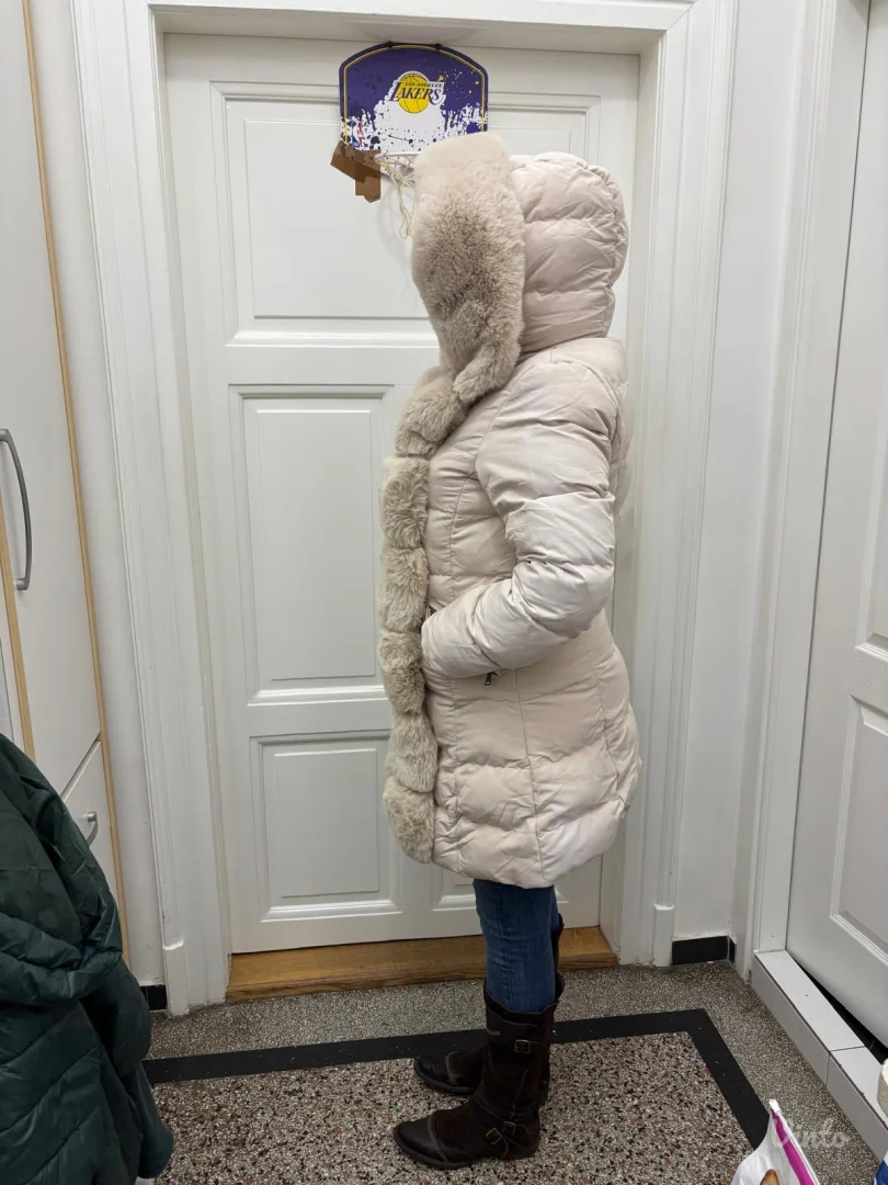 ✨ NOVO! Puf Jakna sa Pojasom i Luksuznim Krznom - Krem/Bež (Realna vel. M/L)