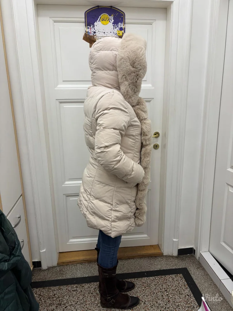 ✨ NOVO! Puf Jakna sa Pojasom i Luksuznim Krznom - Krem/Bež (Realna vel. M/L)