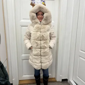 ✨ NOVO! Puf Jakna sa Pojasom i Luksuznim Krznom - Krem/Bež (Realna vel. M/L)