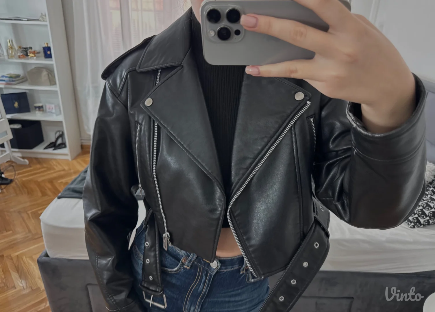 Zara crna kozna jakna