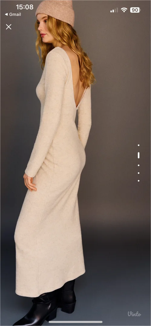 Midi haljina dugih rukava V izrez
