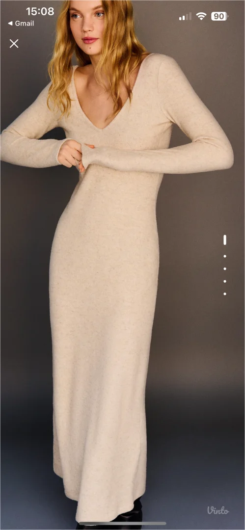 Midi haljina dugih rukava V izrez