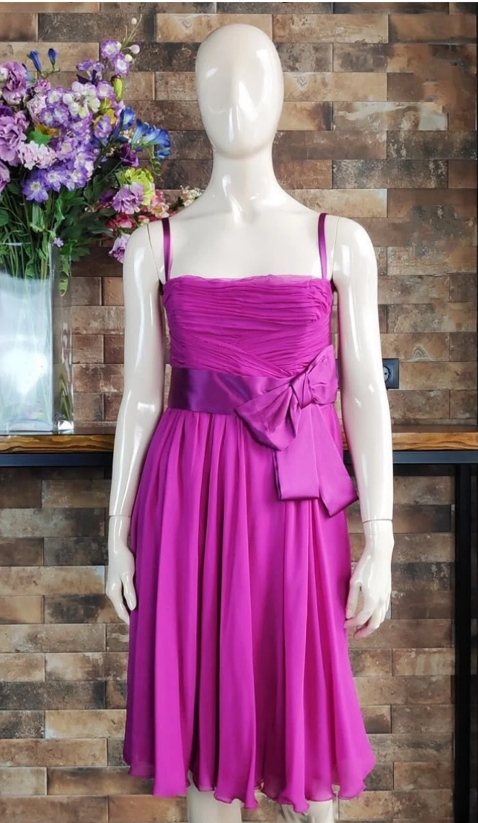 Dolce&Gabbana original fuchsia pink bow silk sleeveless dress