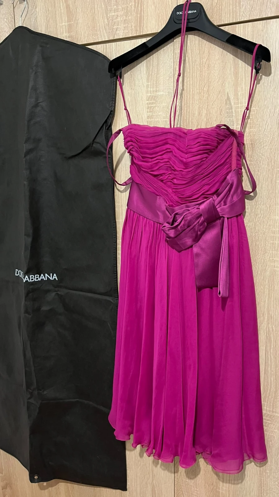 Dolce&Gabbana original fuchsia pink bow silk sleeveless dress