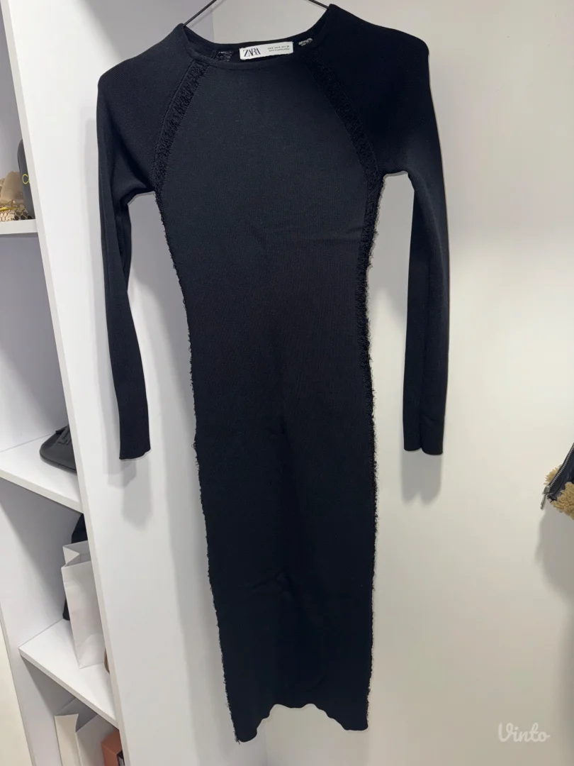 Crna midi rebrasta haljina