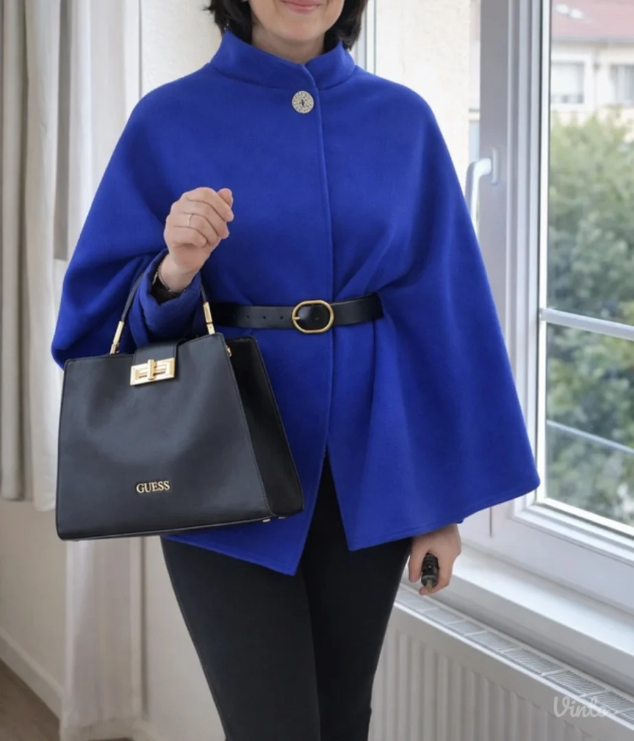Elegantni kraljevsko plavi ogrtač sa pojasom – chic i moderan stil – univerzalna veličina
