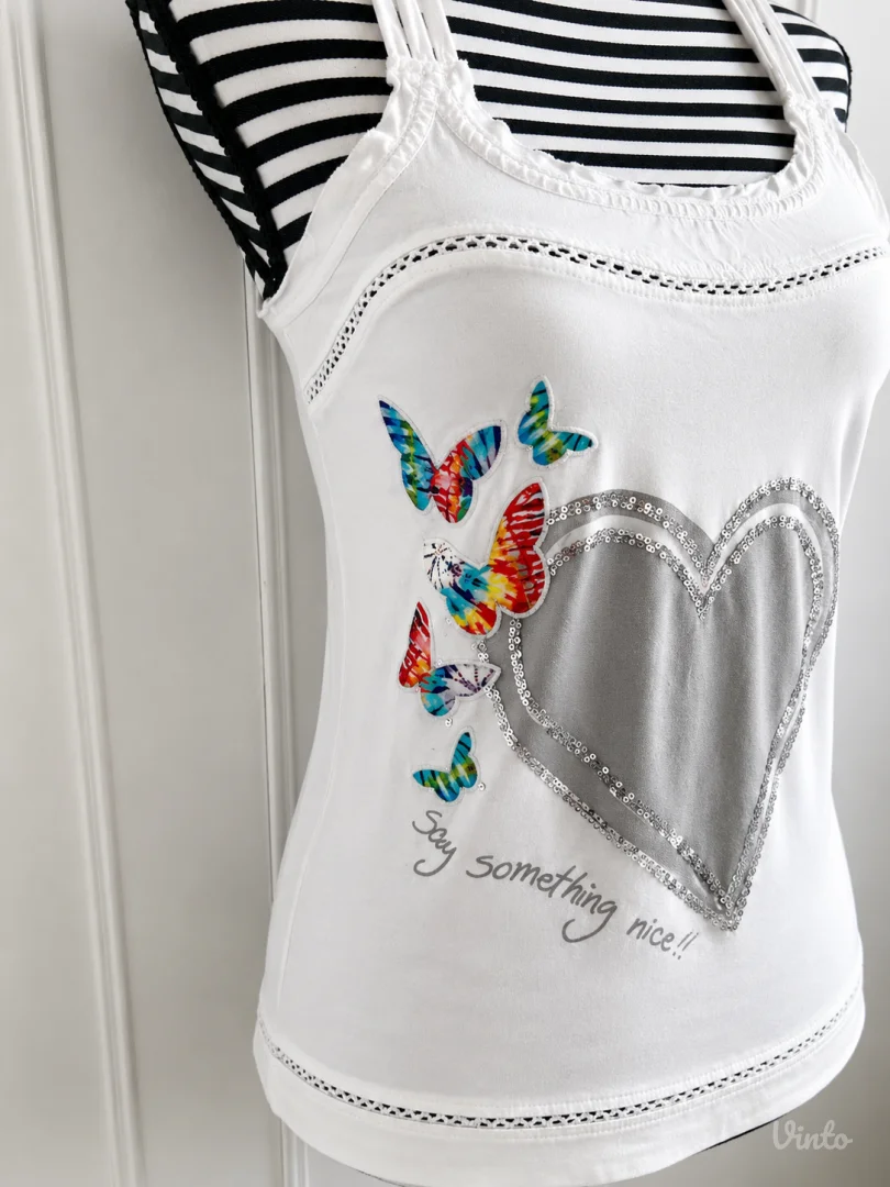 Desigual bela majica na bretele sa srcem – S