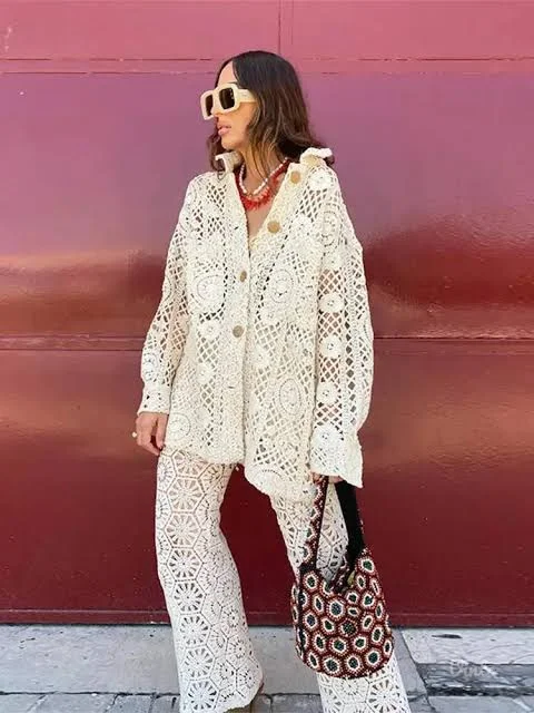 Zara Ecru crochet jakna/kosulja