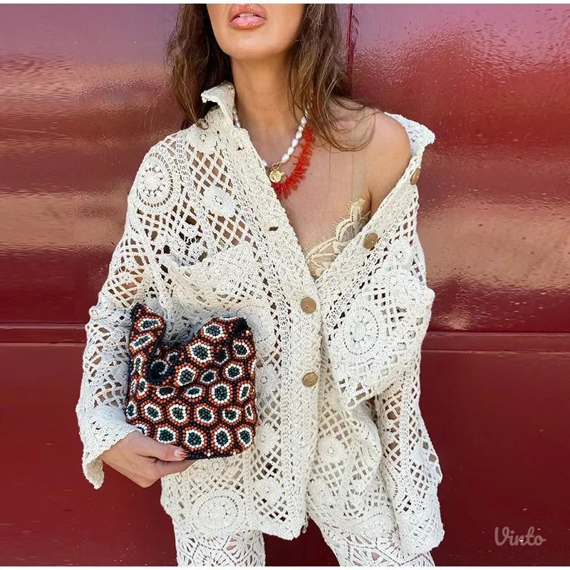 Zara Ecru crochet jakna/kosulja