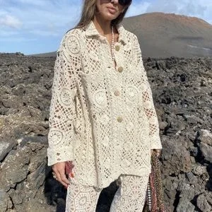 Zara Ecru crochet jakna/kosulja