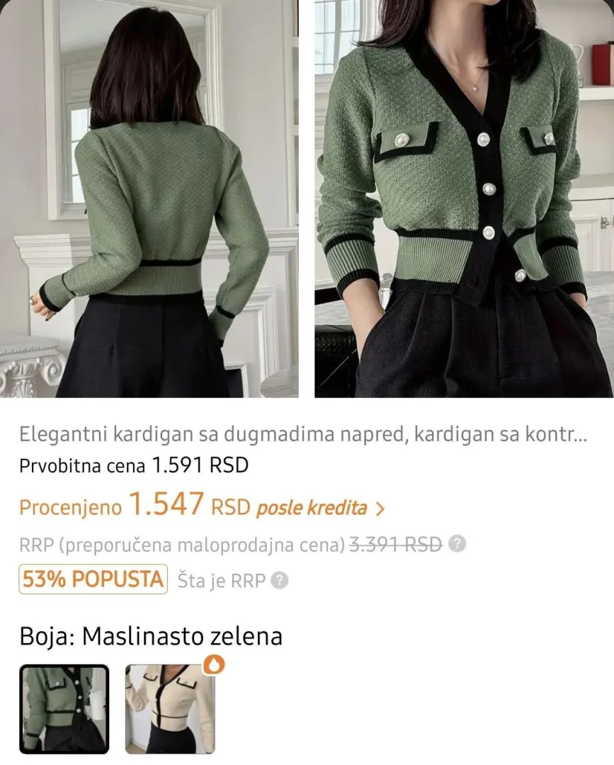 Zeleno-crni džemperić na raskopčavanje