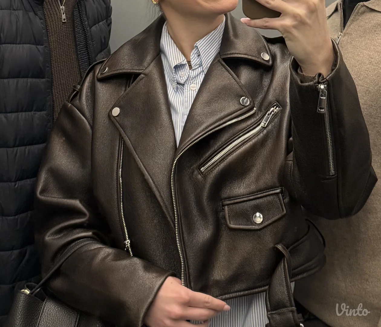 Zara-braon kozna jakna