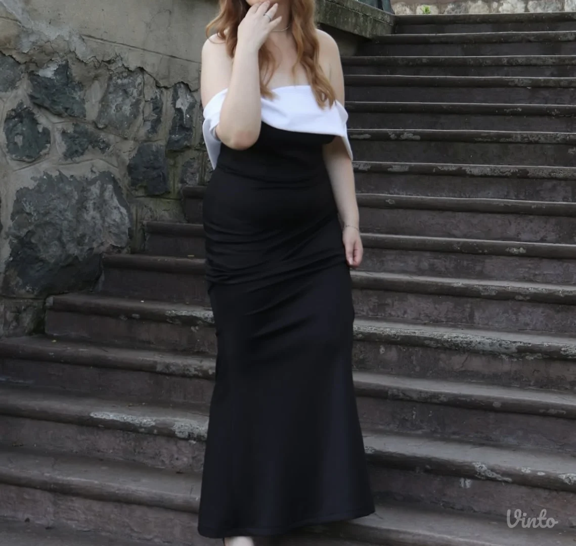 Svečana crno bela haljina do poda