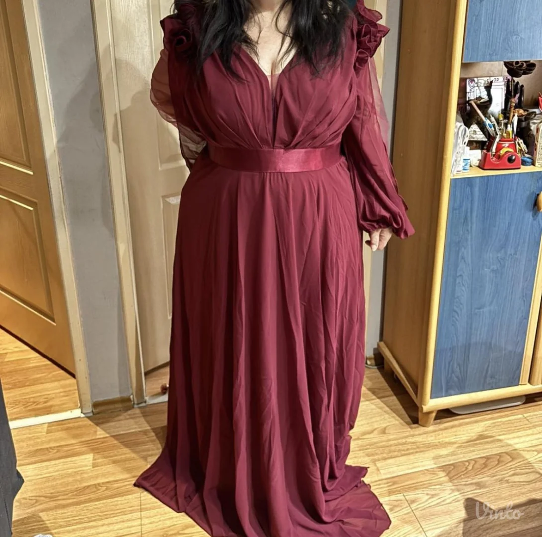 NOVO! Prelepa burgundi ženska PLUS SIZE svečana haljina