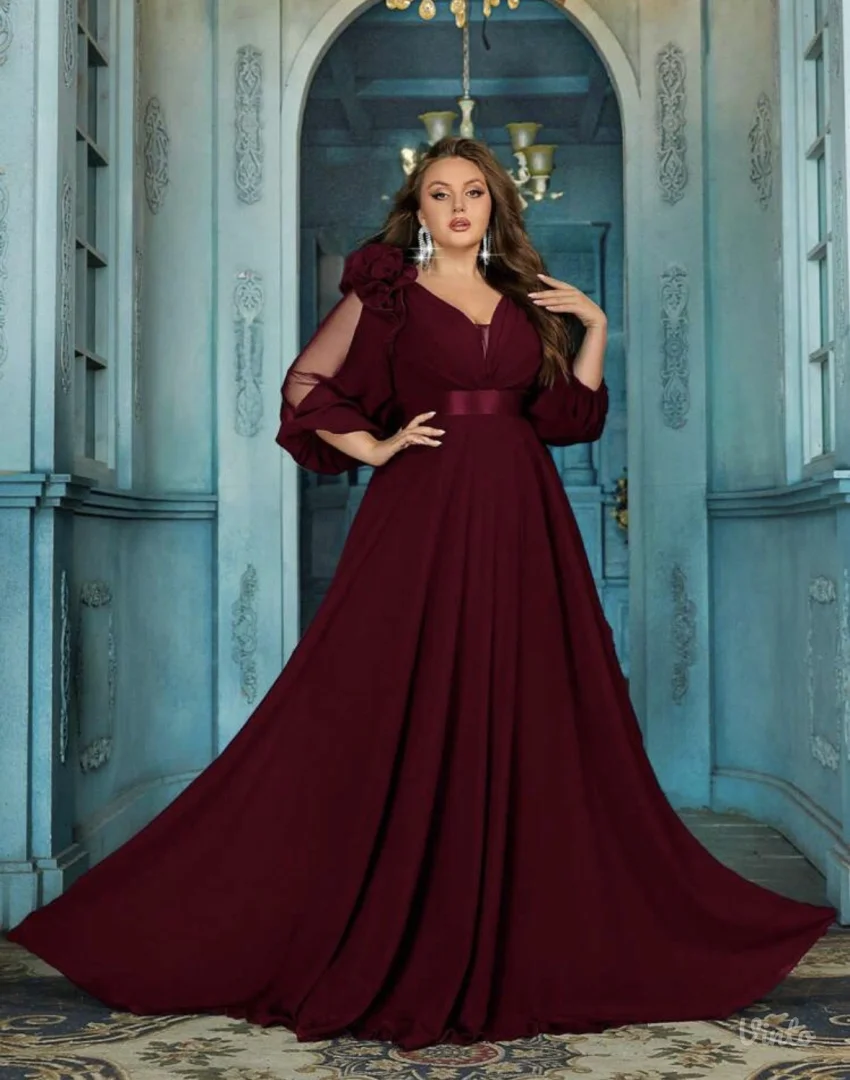 NOVO! Prelepa burgundi ženska PLUS SIZE svečana haljina