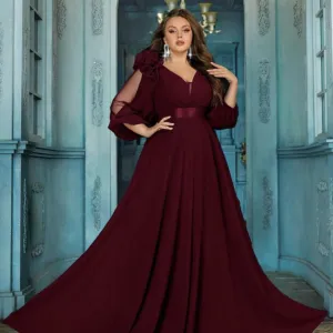 NOVO! Prelepa burgundi ženska PLUS SIZE svečana haljina