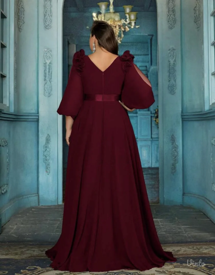 NOVO! Prelepa burgundi ženska PLUS SIZE svečana haljina