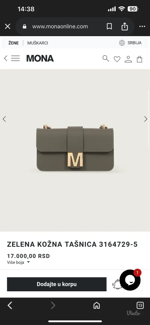 Mona maslinasta torbica sa zlatnim lancem