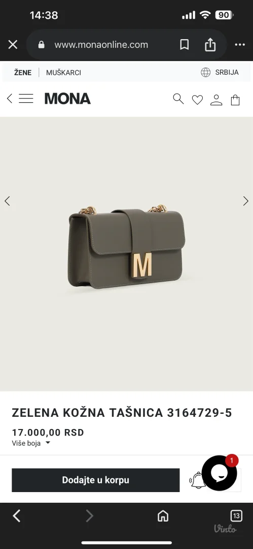 Mona maslinasta torbica sa zlatnim lancem