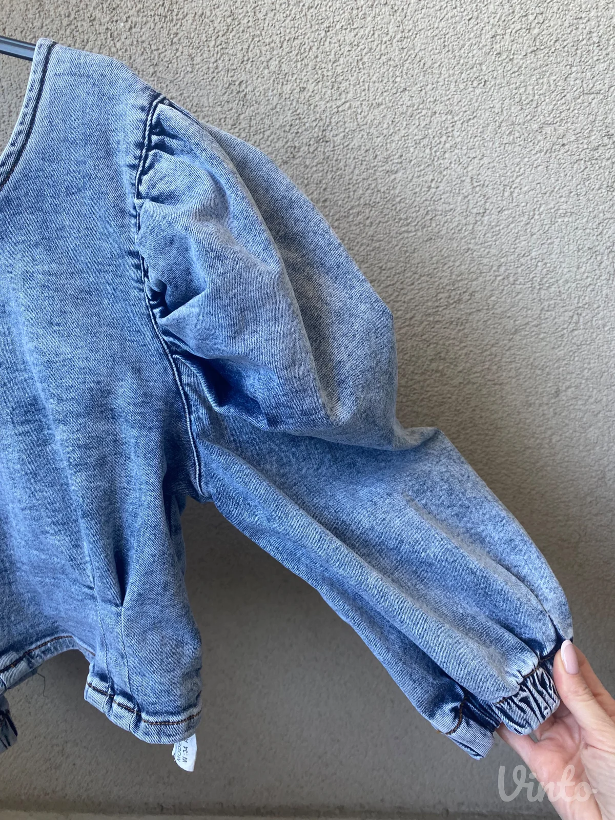 Kratka teksas bluza sa puf rukavima, S