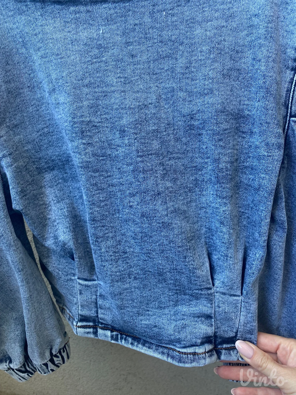 Kratka teksas bluza sa puf rukavima, S