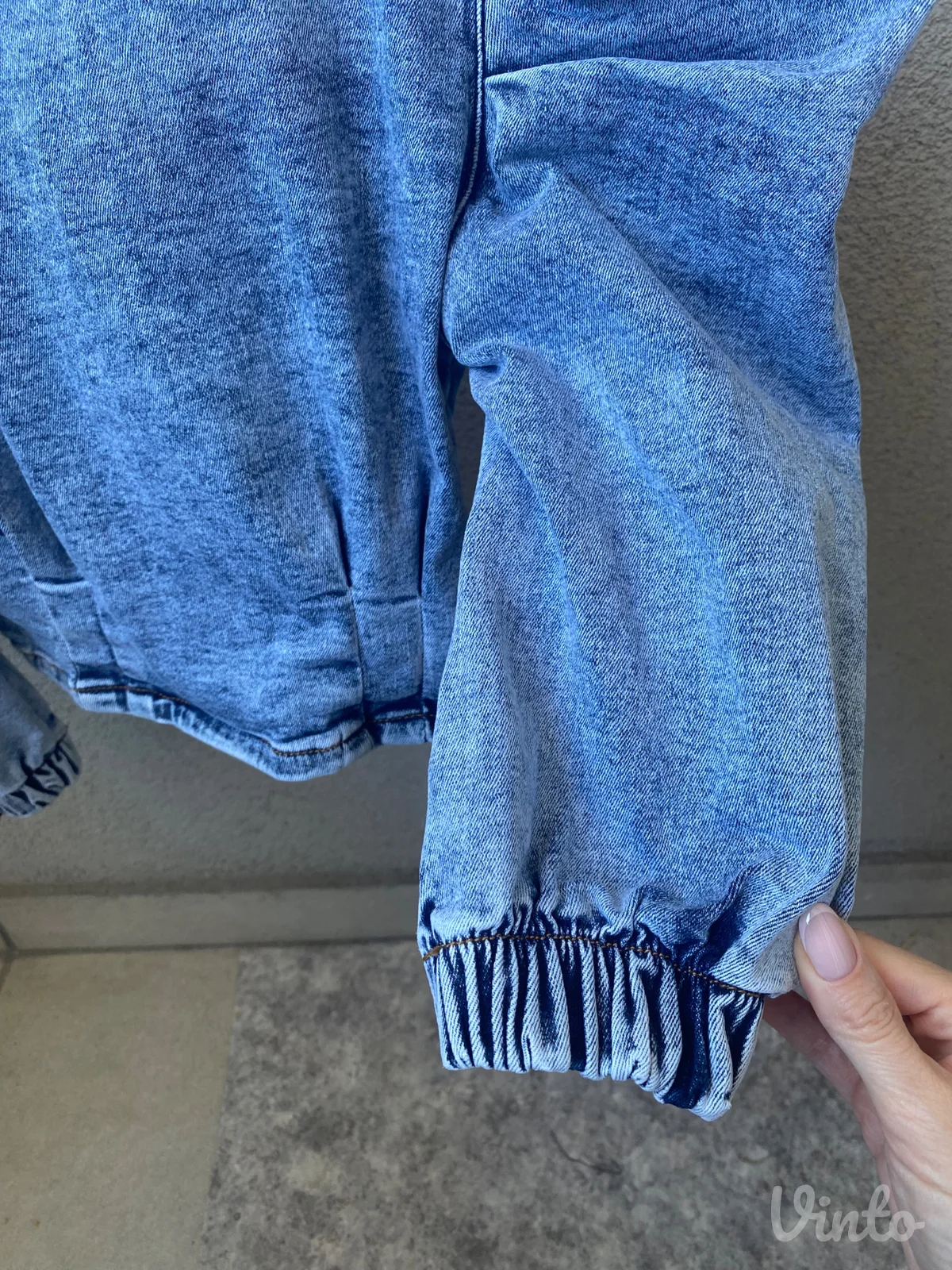 Kratka teksas bluza sa puf rukavima, S
