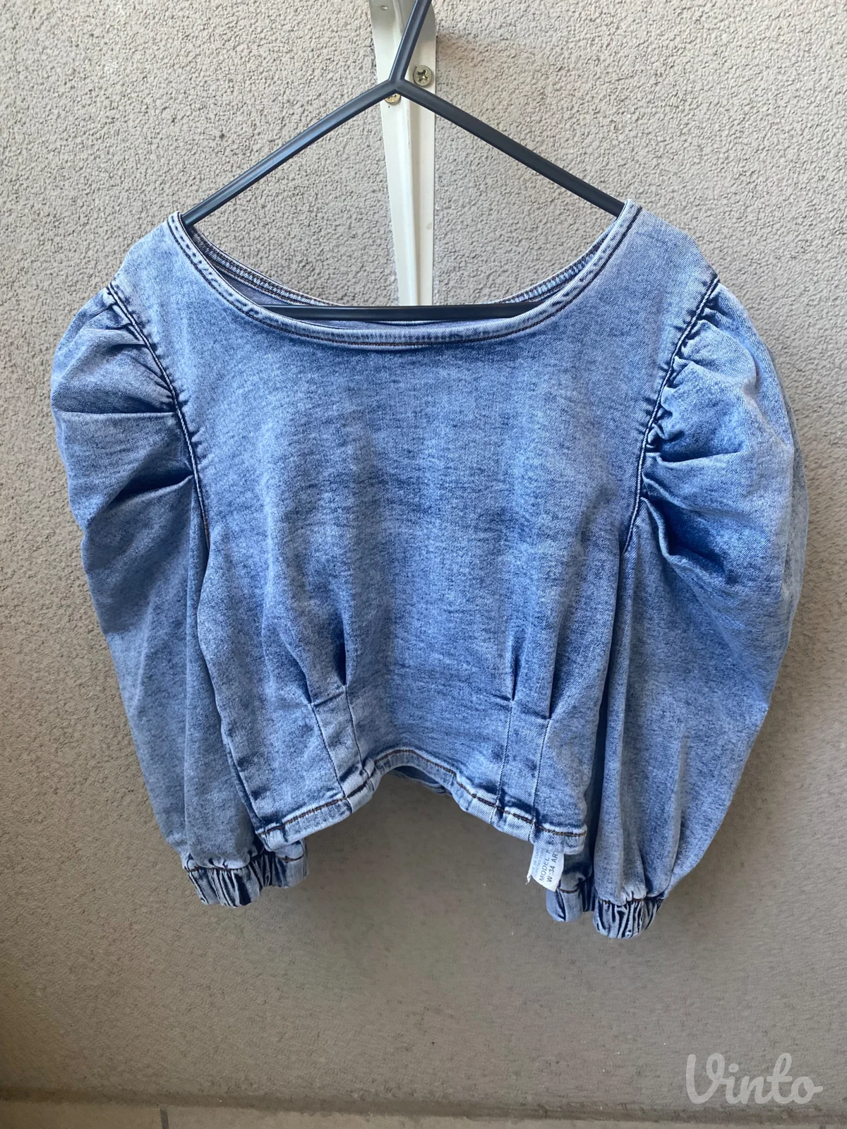 Kratka teksas bluza sa puf rukavima, S