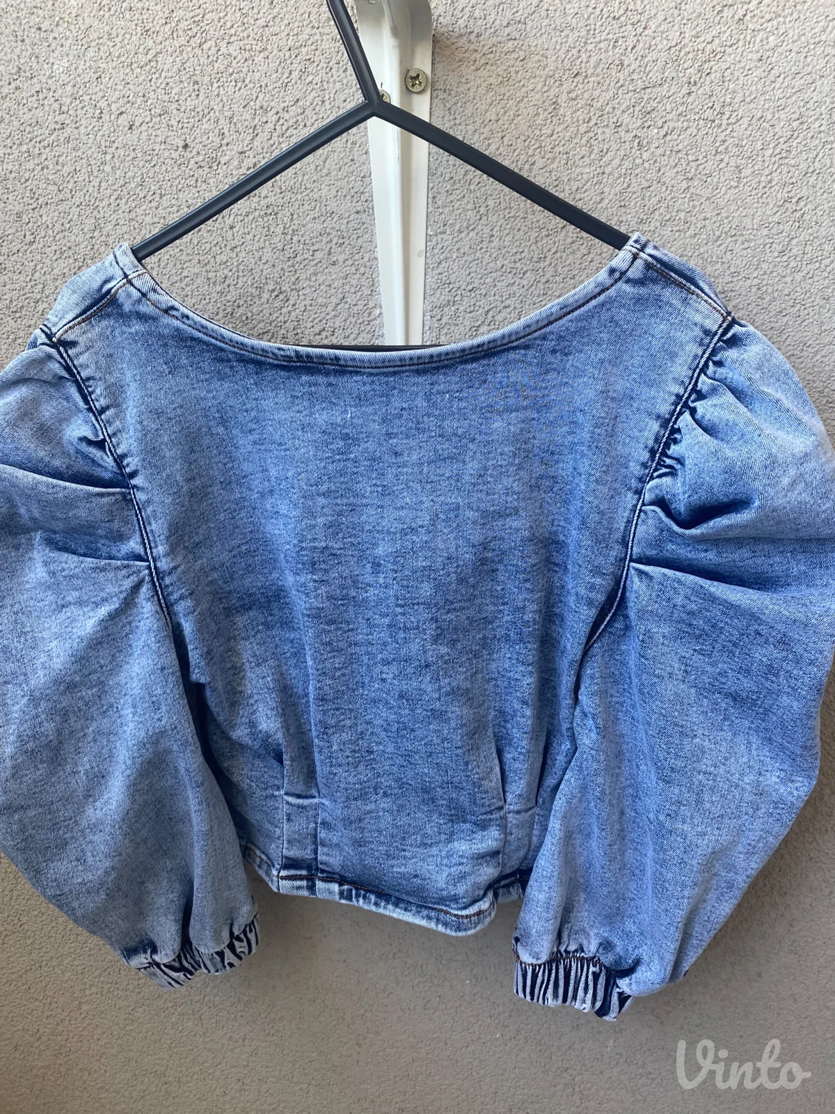 Kratka teksas bluza sa puf rukavima, S