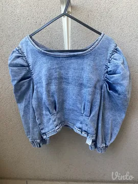 Kratka teksas bluza sa puf rukavima, S