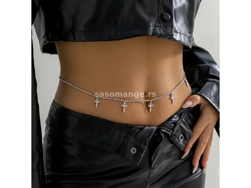 Ogrlica za stomak cirkoni krstici