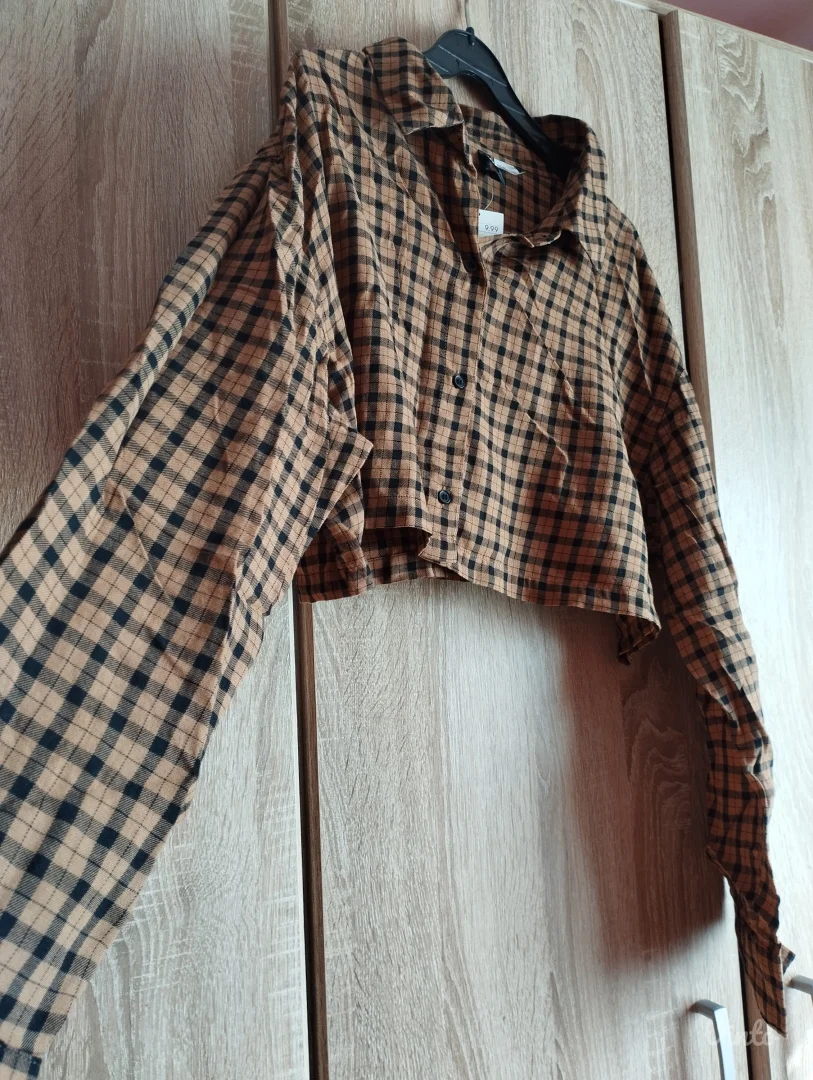 H&M Divided Karirana Kratka Košulja, Nova, Croped