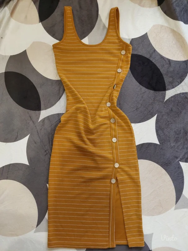 Letnja senf žuta midi haljina