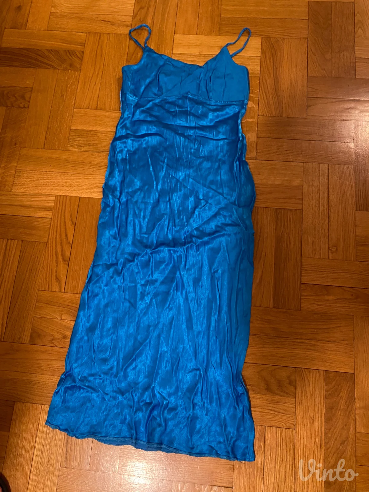 PRIMARK plava saten slip haljina na bretele