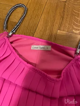 Roze plisirana top haljinica sa cirkon bretelama