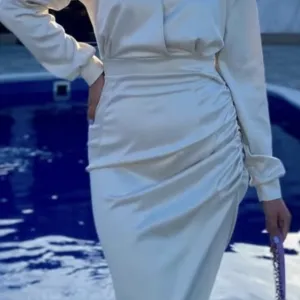 Zlatno krem haljinica sa slicem