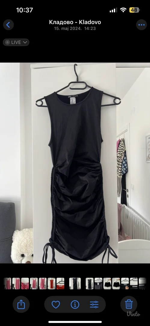 Zara crna mini haljina sa podesivim naborima