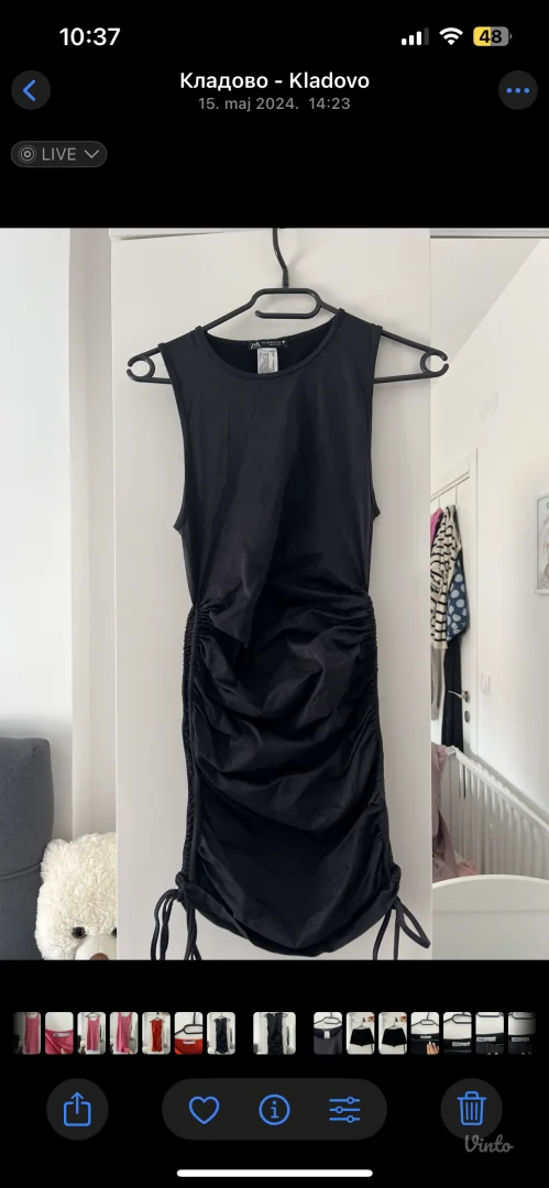 Zara crna mini haljina sa podesivim naborima