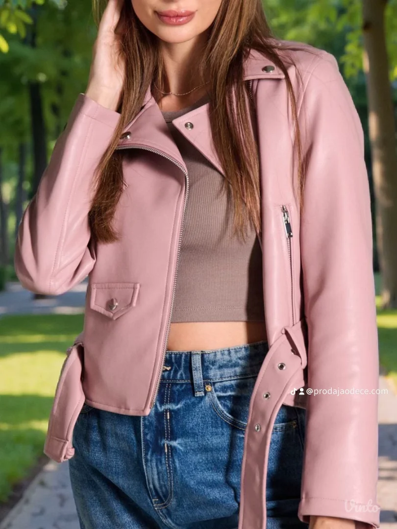 NOVO Roze kožna jakna XS vel