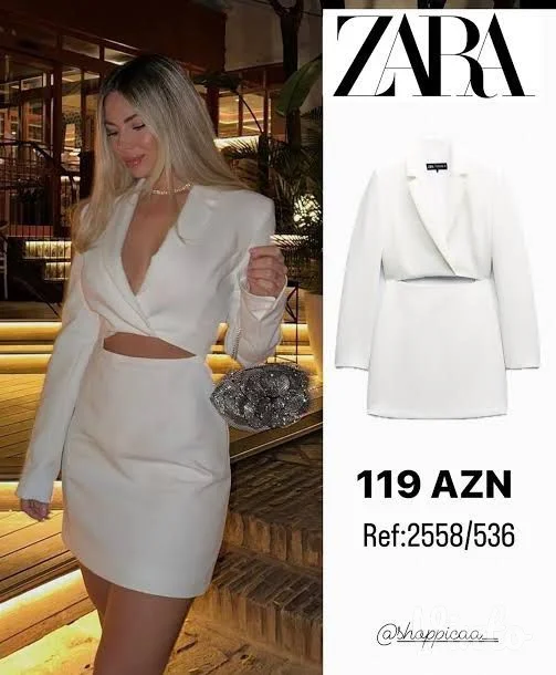 Zara bela haljina dug rukav M vel
