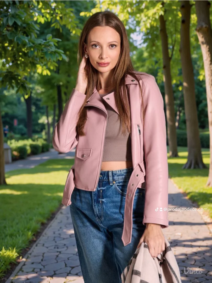 NOVO Roze kožna jakna XS vel