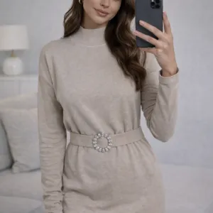 Ženska bež haljina sa kaišem