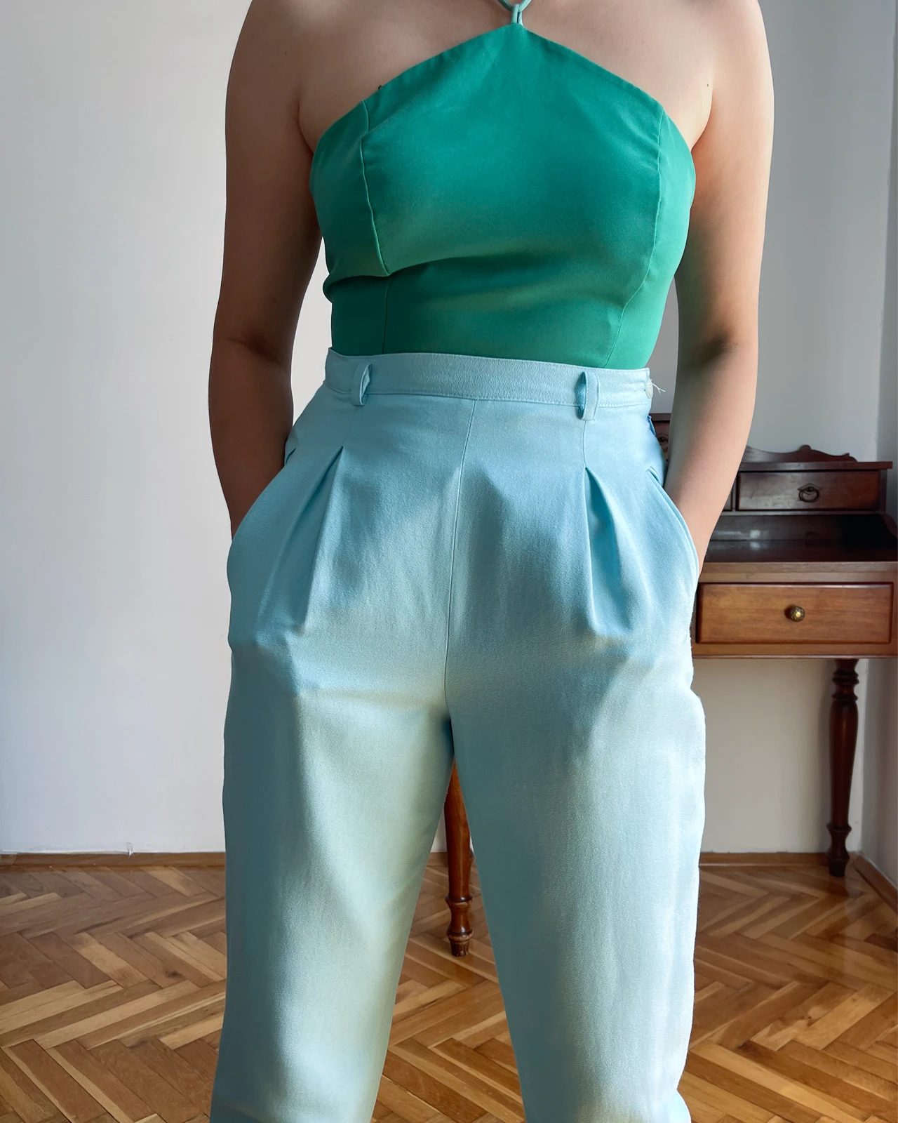 Elegantne vintage plave pantalone 80s 90s