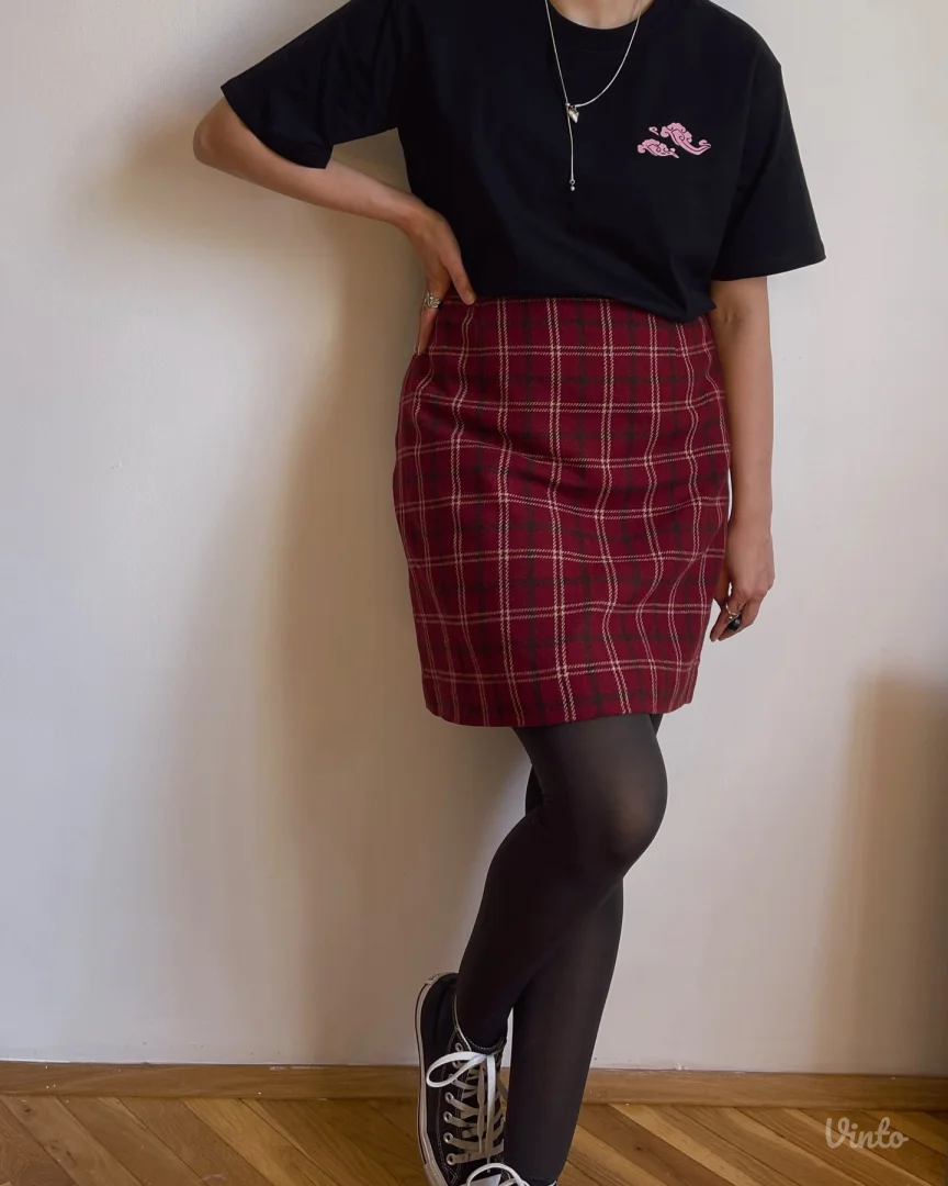 Mini suknja Esprit iz 90–00-ih u bordo boji sa kariranim printom