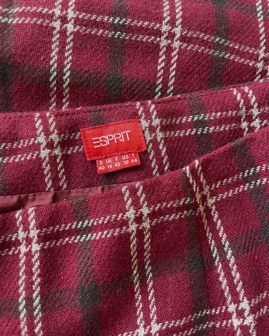 Mini suknja Esprit iz 90–00-ih u bordo boji sa kariranim printom