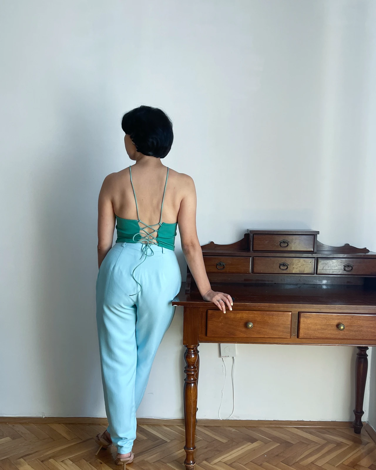 Elegantne vintage plave pantalone 80s 90s