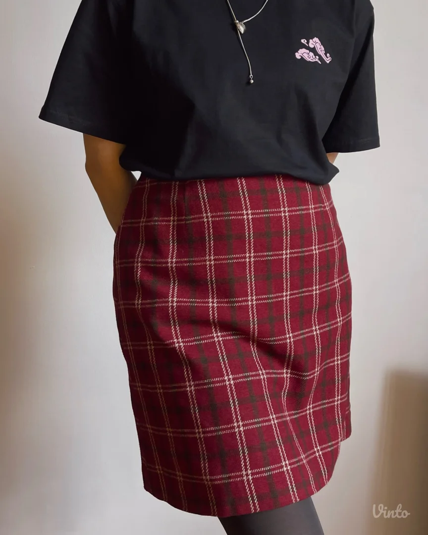 Mini suknja Esprit iz 90–00-ih u bordo boji sa kariranim printom