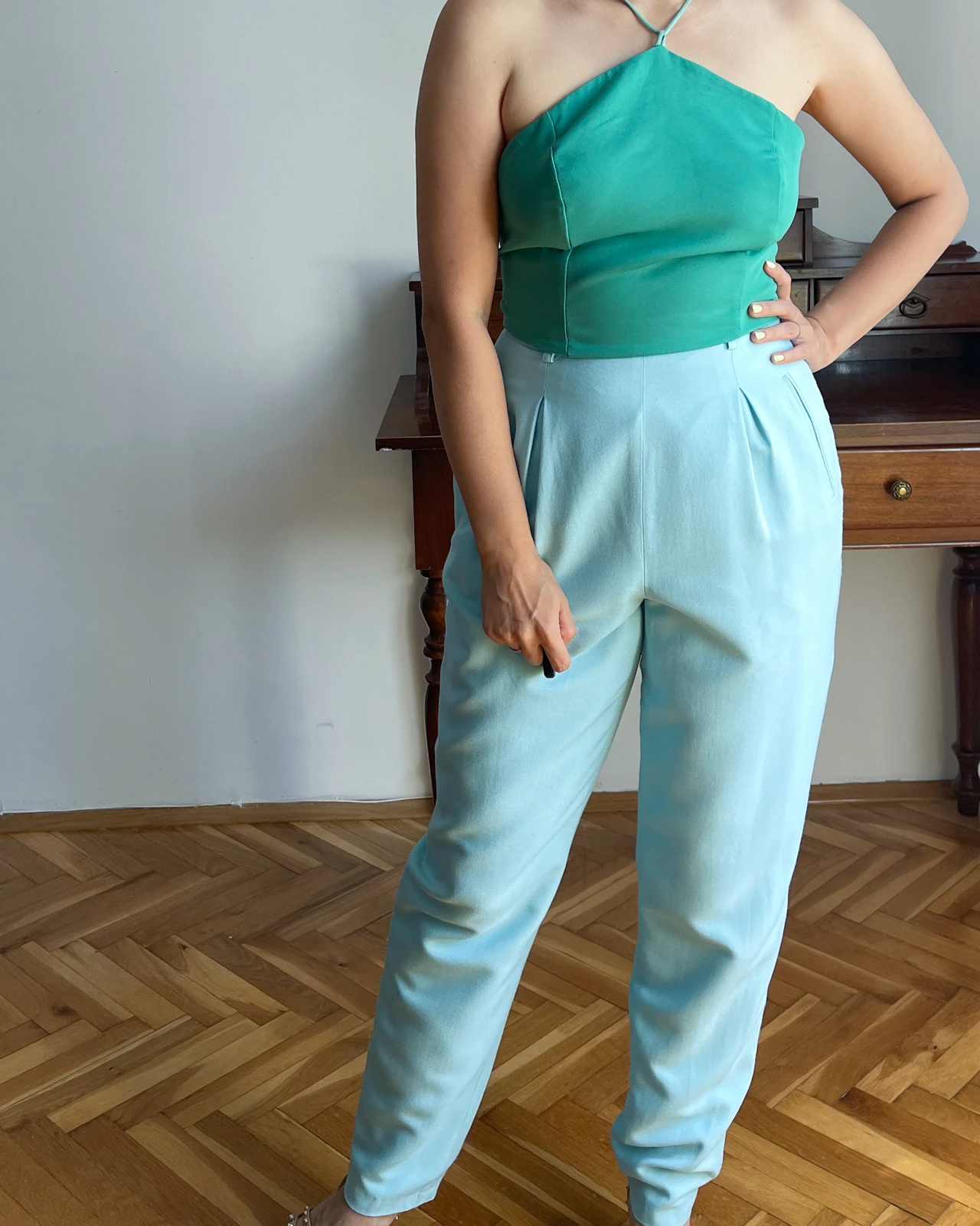 Elegantne vintage plave pantalone 80s 90s