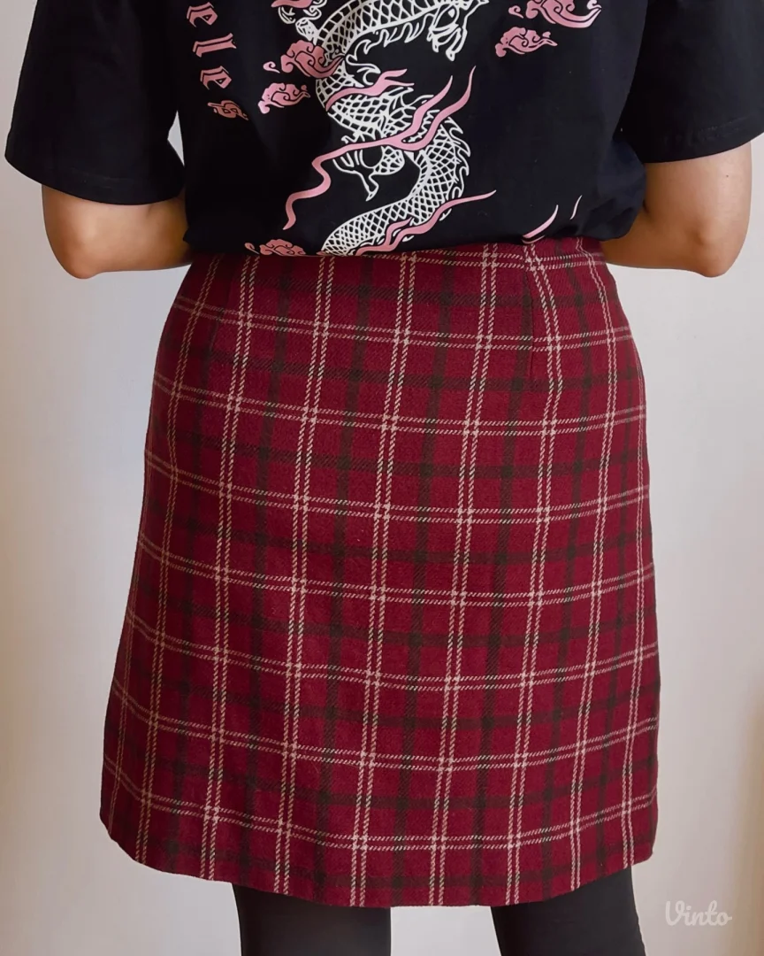 Mini suknja Esprit iz 90–00-ih u bordo boji sa kariranim printom