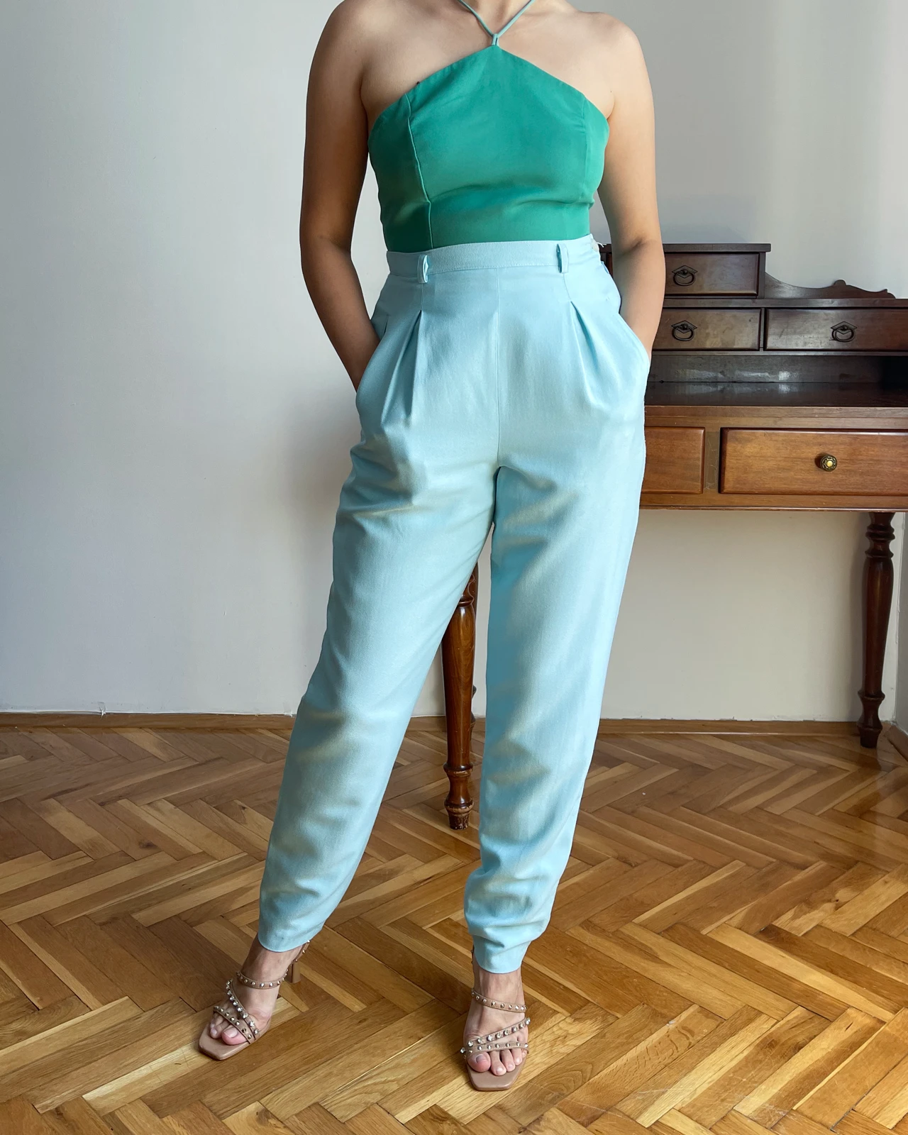 Elegantne vintage plave pantalone 80s 90s