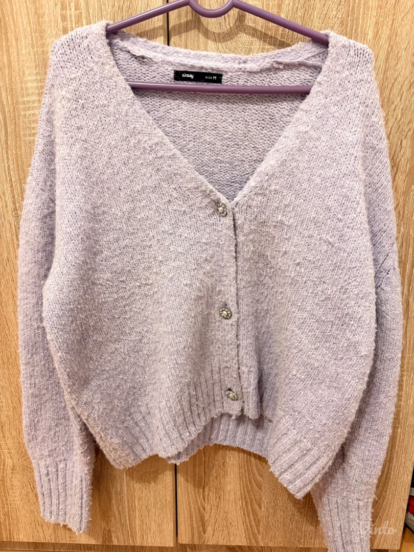 Sinsay V-neck button-up cropped kardigan, svetlo ljubicaste boje, M veličina